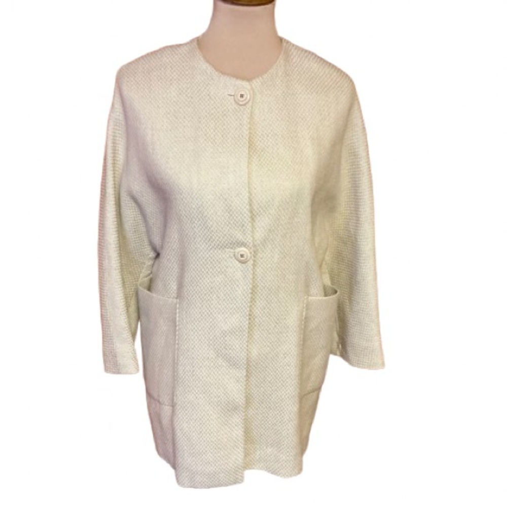 Massimo Dutti Cream Textured Button-Front Coat View 2